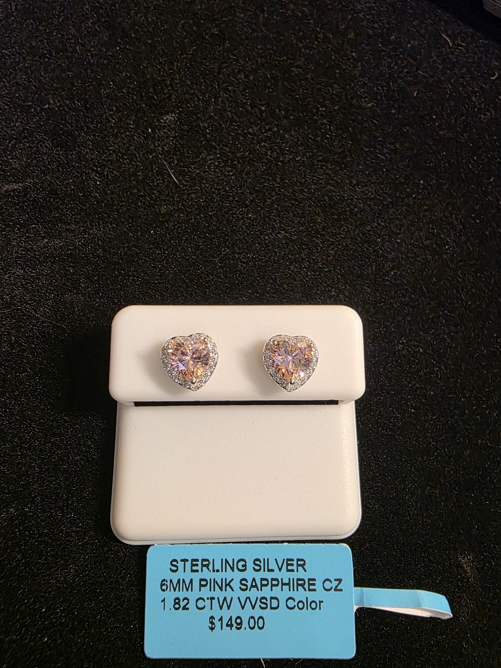 ✨️✨️ 925 Sterling Silver Pink CZ Heart Halo Stud Earrings